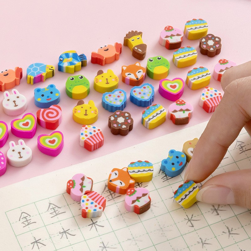50 PCs Pearlescent Film Bags Cartoon Fruit Mini Eraser