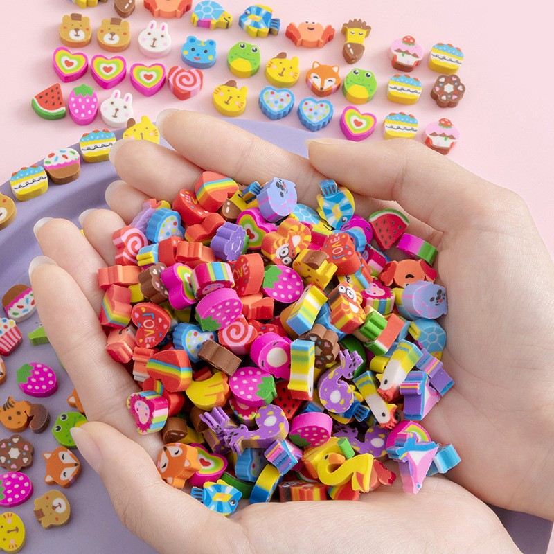 50 PCs Pearlescent Film Bags Cartoon Fruit Mini Eraser