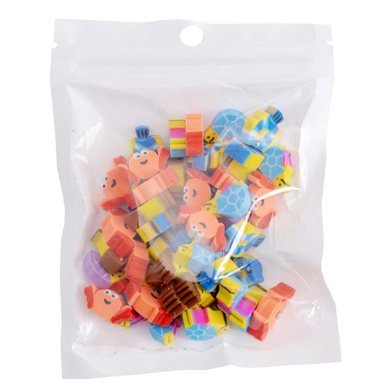 50 PCs Pearlescent Film Bags Cartoon Fruit Mini Eraser