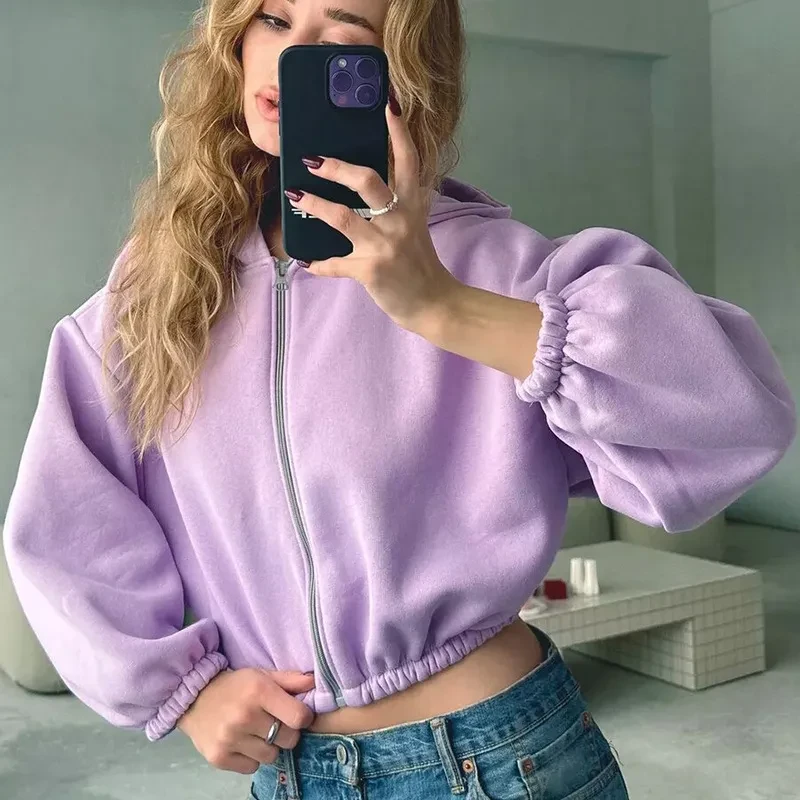 Casual Solid Color Hooded Short Jacket
