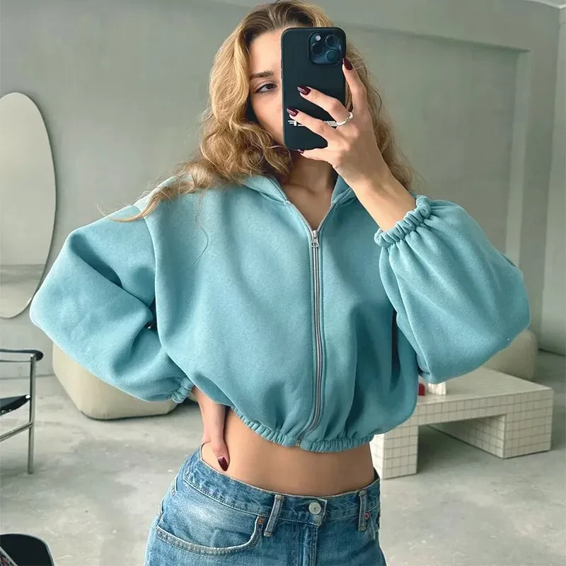 Casual Solid Color Hooded Short Jacket