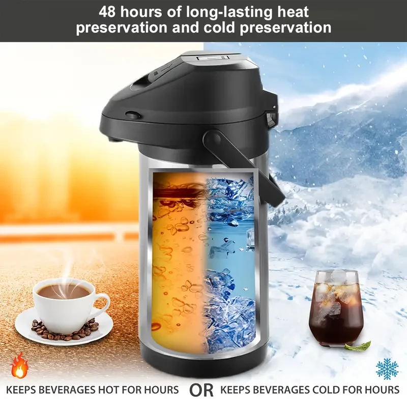 Leeseph 4L Stainless Steel Thermal Coffee Carafe with Pump & Lever