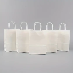 50/100pcs, White Paper Bags With Handles