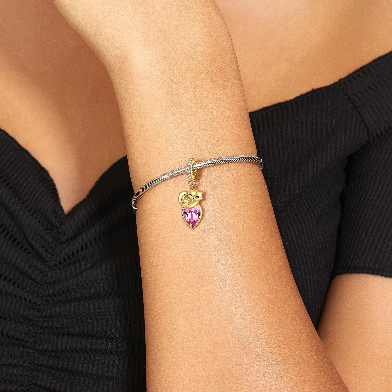 S925 Sterling Silver Gold-plated Pendant Cute Fox Pendant Bracelet Necklace Diy Accessories