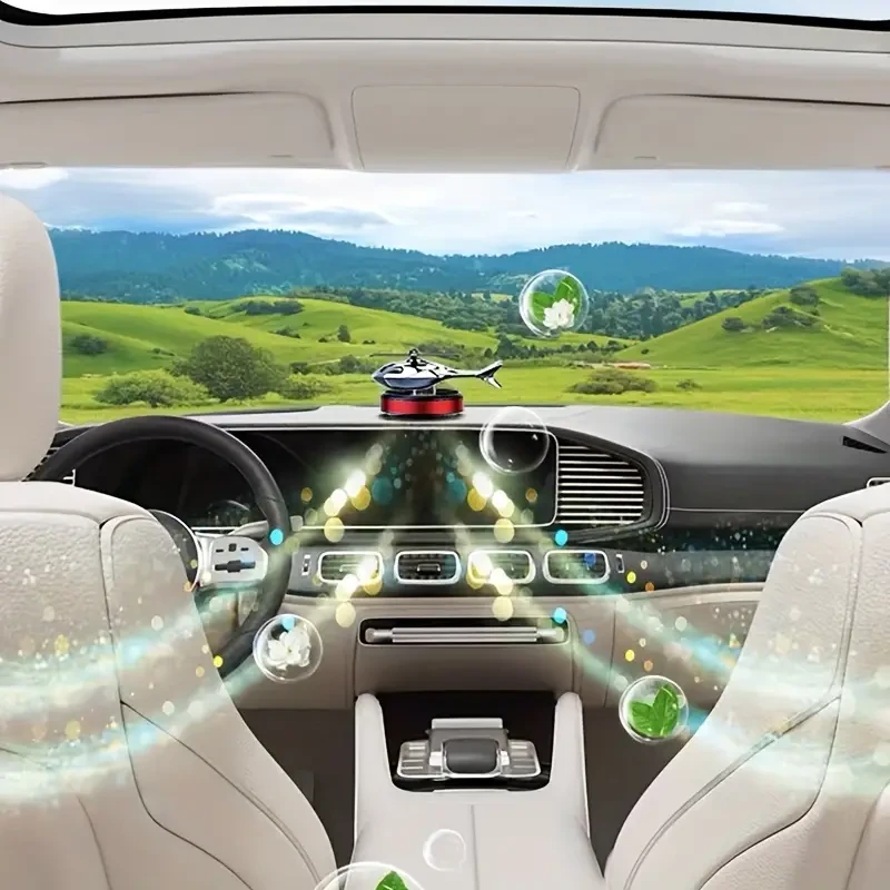 Solar-Powered Helicopter Car Air Freshener - High-Quality Metal Auto Diffuser
