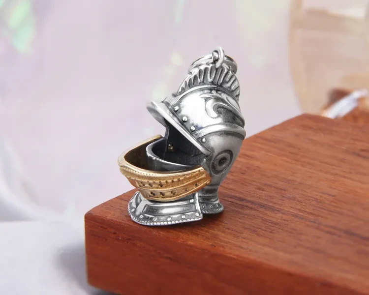 Sterling Silver Knight Helmet Pendant Retro Retro Style Personality