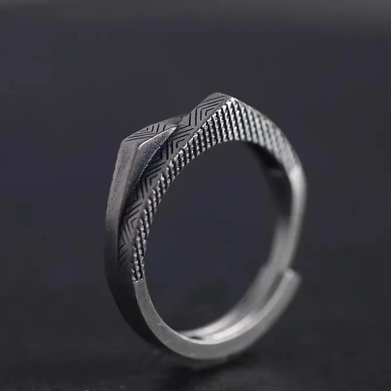 Retro Retro Double-layer Carved Mountain Geometric Open Ring