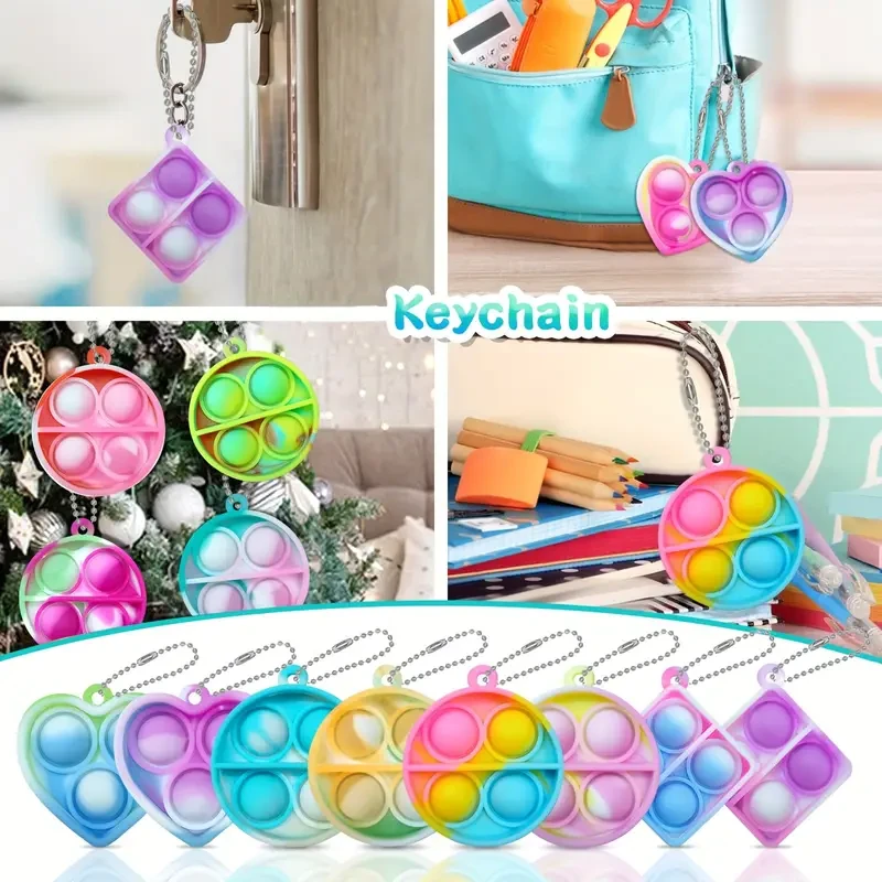 30pcs Silicone Fidget Keychain Toys - Mini Bubble Sensory Gifts in Assorted Colors
