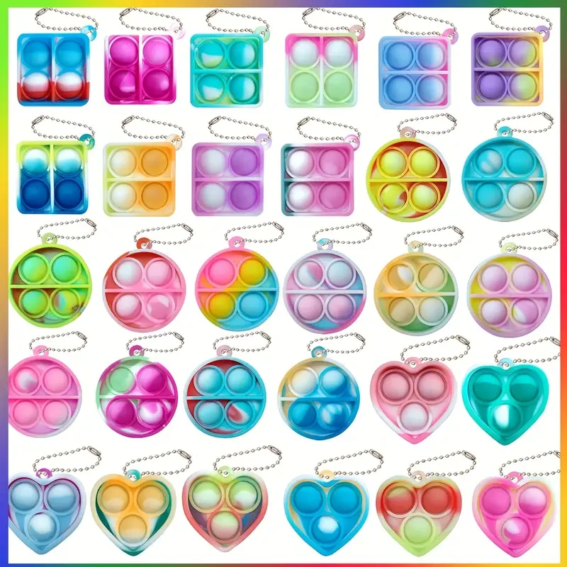 30pcs Silicone Fidget Keychain Toys - Mini Bubble Sensory Gifts in Assorted Colors