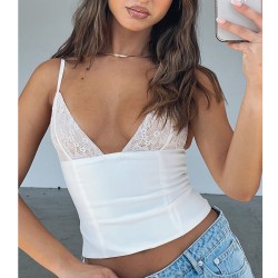 Women's V-neck Camisole Lace Vest with Back Zipper Design - Slim Summer Sleeveless Tops for Elegant and Comfortable Wear