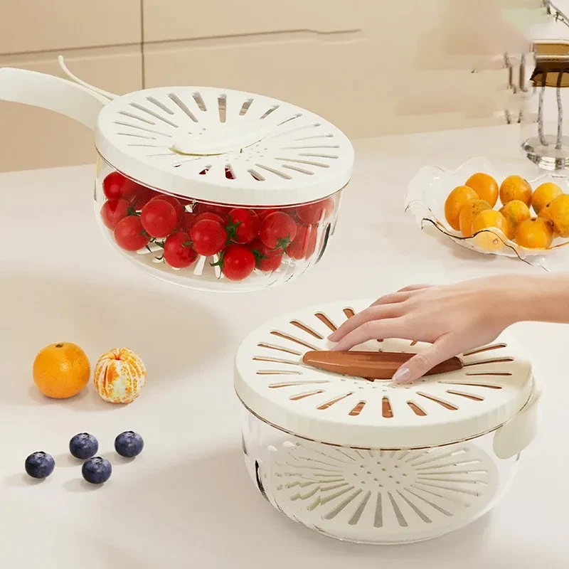 Fruit Drain Basket With Lid Vegetable Washing Bowl