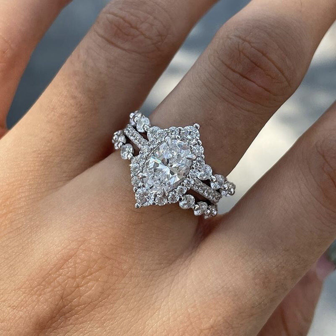 New European And American Fashion Jewelry Oval Zircon Women's Ring Set Ring