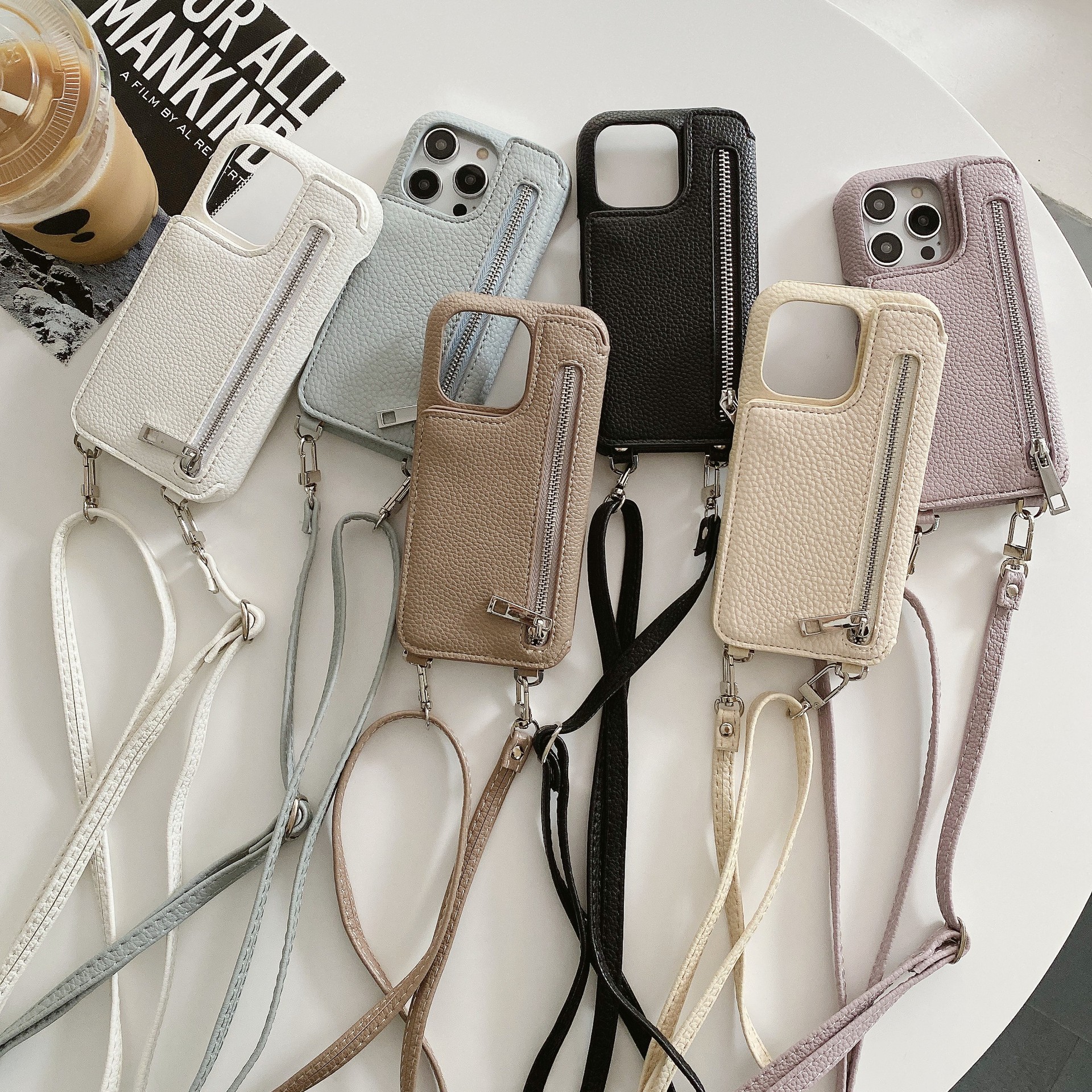 Phone Case Lychee Pattern Card-inserting Beauty Mirror Crossbody