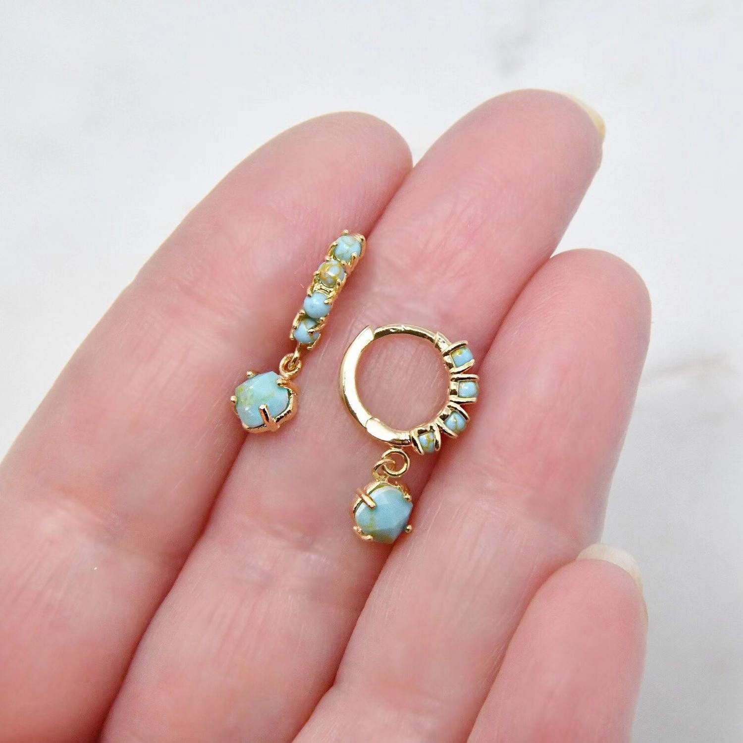 Turquoise Encircling Ear Ring With Embellished Stud Earrings