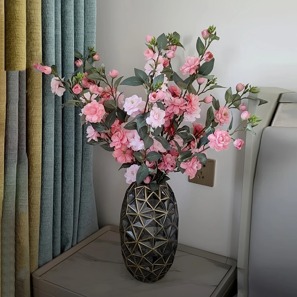 5pcs Silk Camellia Artificial Flowers, Faux Tea Blossom Branches for Wedding, Home Decor, and Seasonal Decorations