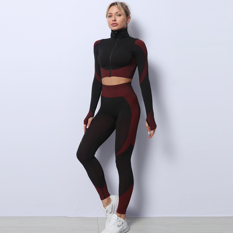 Women's 3-Piece Seamless Yoga Set: Leggings, Crop Top Sports Bra, Fitness Gym Outfit