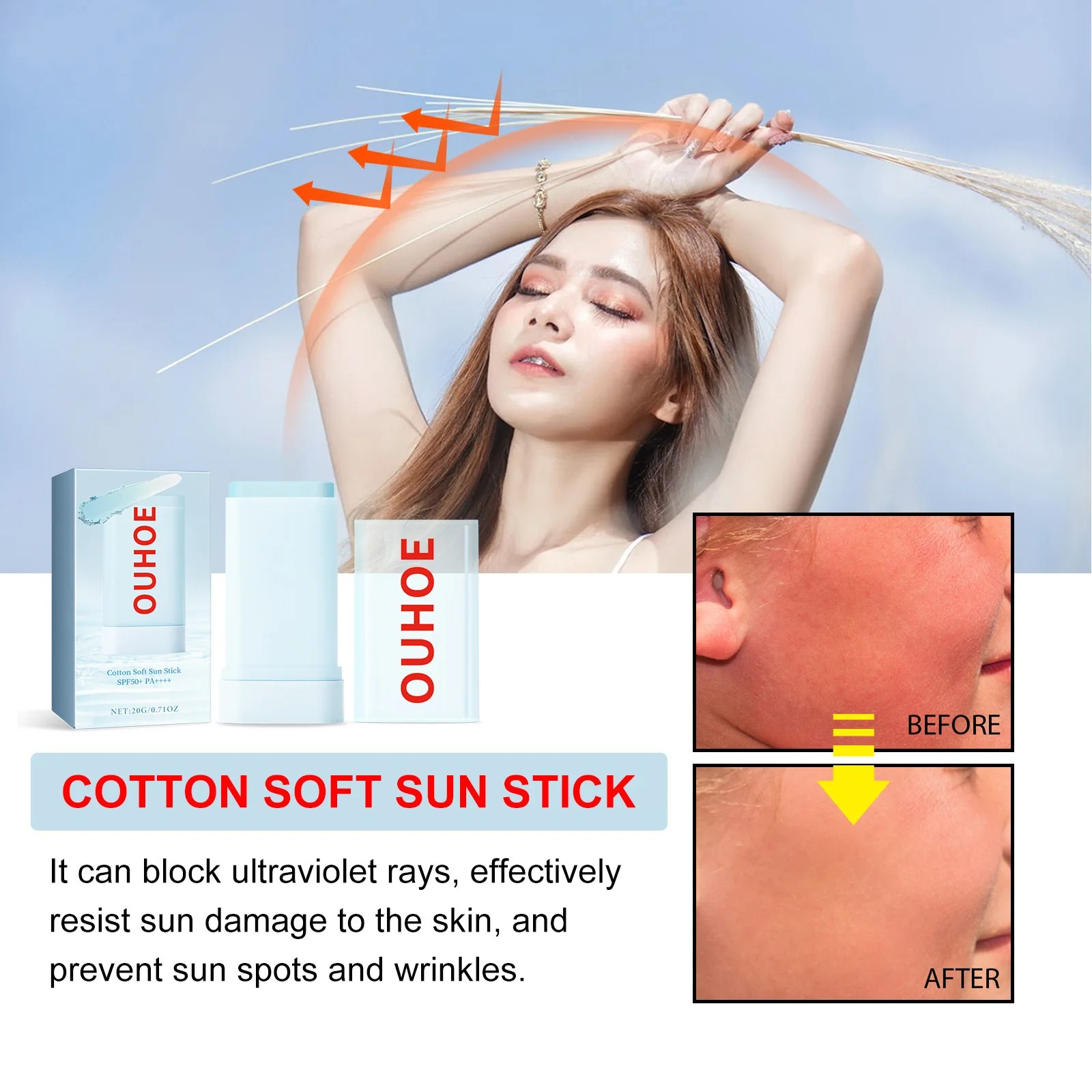 Sunscreen Stick Matte Sun Stick SPF50+ PA+++ UV Protection, Oil-Control, and Anti-Oxidant Formula