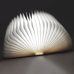 Foldable Wooden LED Desk Lamp  USB Rechargeable with Nickel Battery, Polished Metal Finish, Switch Control, Compatible with Google Assistant for Bedroom, Office, Bookshelf Decor, Gift Idea
