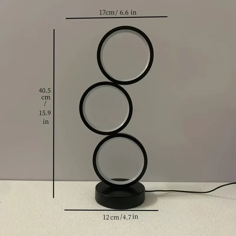 1pc Modern Art Deco LED Ring Desk Lamp Stylish & Minimalist Design with Triple Circular Light, Adjustable Brightness, USB Powered, Ideal for Bedroom, Living Room, or Office, Perfect for Home Decor