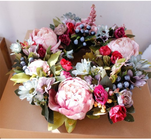 Old Vintage Wall Decoration Peony Wreath