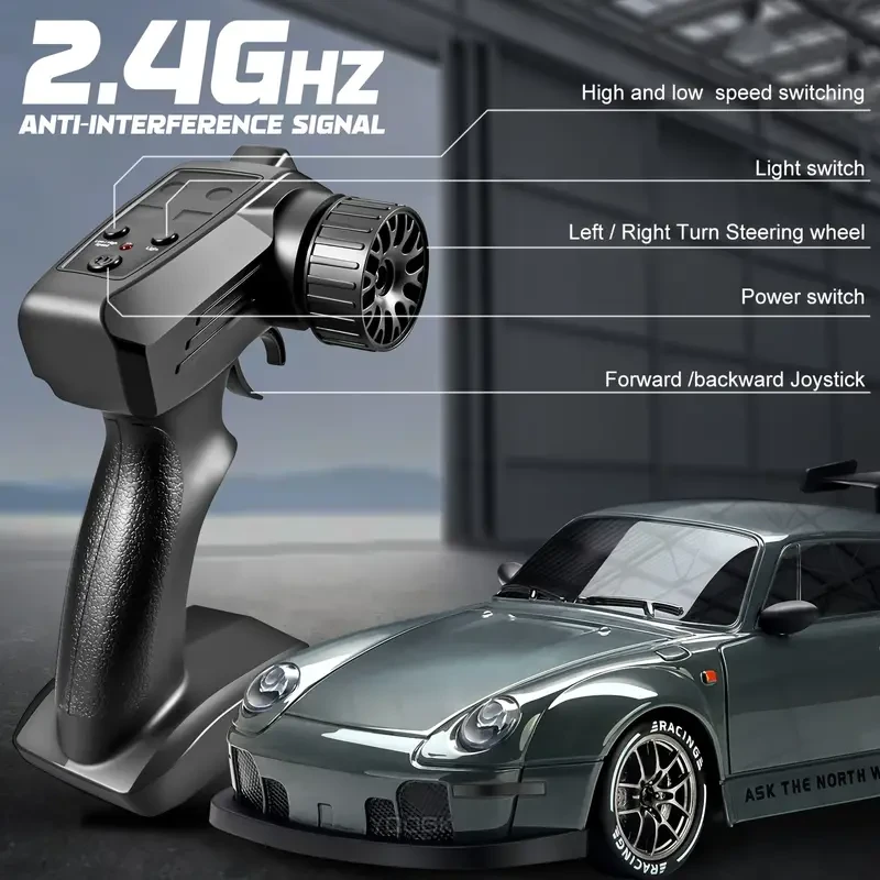 [1pc 2.4Ghz 4WD RC Drift Car] 1:24 Scale RC Drift Car with Flashing Lights, 2.4GHz 4WD High-Speed Racing Vehicle, Dual Tires Set for Speed & Drift, Rechargeable 500mAh Lithium Battery, USB Charging Remote Control Toy for Boys & Girls, Includes Cones & Too