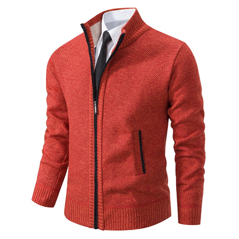 Men's Solid Color Stand Collar Fleece Sports Coat