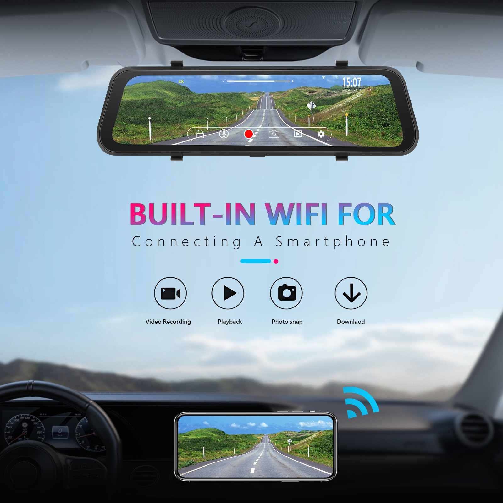 Streaming Media Touch HD Built-in Front Cameravideo 4K Resolutionrearview Mirror
