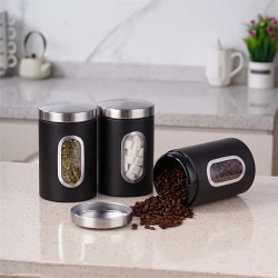 3pcs Black/Gray Food Containers for Coffee, Sugar, Tea, and Beans  Airtight Storage Cans for Kitchen Organization