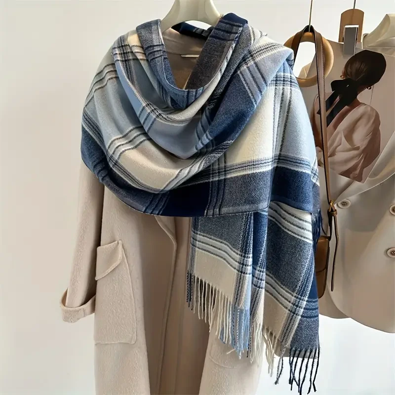 Stylish Jacquard Plaid Fringe Scarf