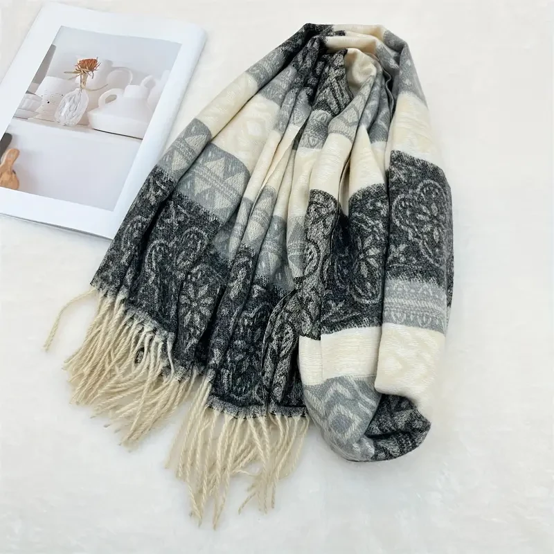Elegant 100% Cashmere Striped Scarf for Women