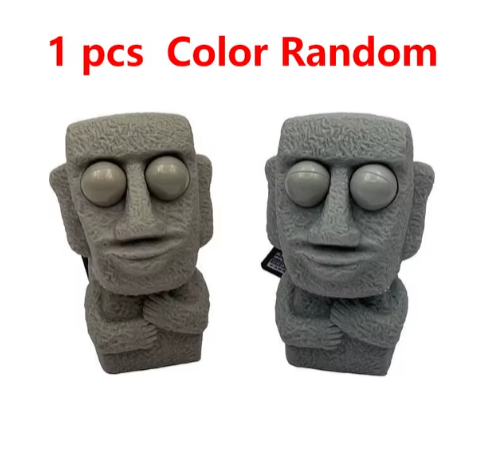 Stone man releases stress toy slowly