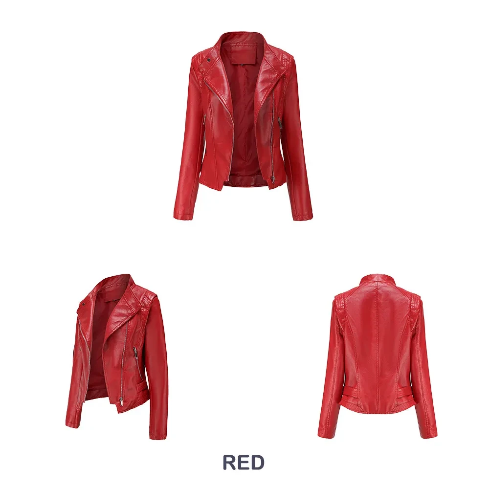 PU Lapel Women Slim-fit Leather Coat Women