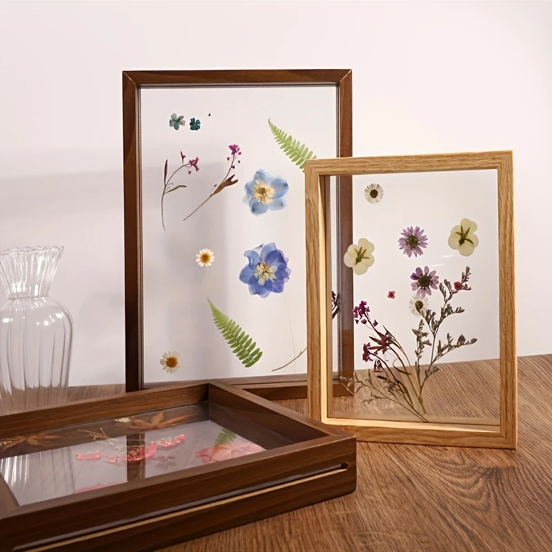 3pcs 6inch Brown Creative Wooden DIY Pressed Flower Tree Leaf Specimen Frames Transparent Glass, Classic Oblong Vertical Wooden Frame with Mounting for Family Photos, Birthday & Christmas Gifts, Collecting Memorable Moments