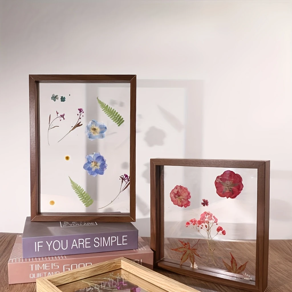 3pcs 6inch Brown Creative Wooden DIY Pressed Flower Tree Leaf Specimen Frames Transparent Glass, Classic Oblong Vertical Wooden Frame with Mounting for Family Photos, Birthday & Christmas Gifts, Collecting Memorable Moments