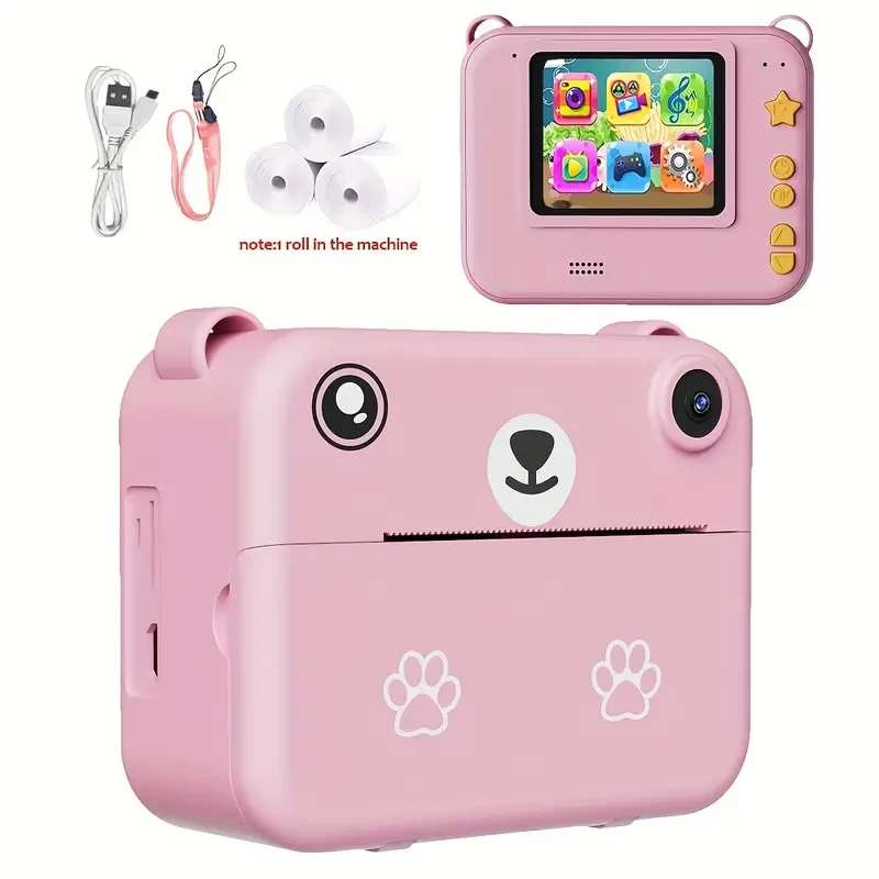 Instant Print Digital Camera for Kids, HD Video, Rechargeable 1500mAh Battery, Timer Function, with 3-12 Years Old, for Christmas & Birthday Gifts