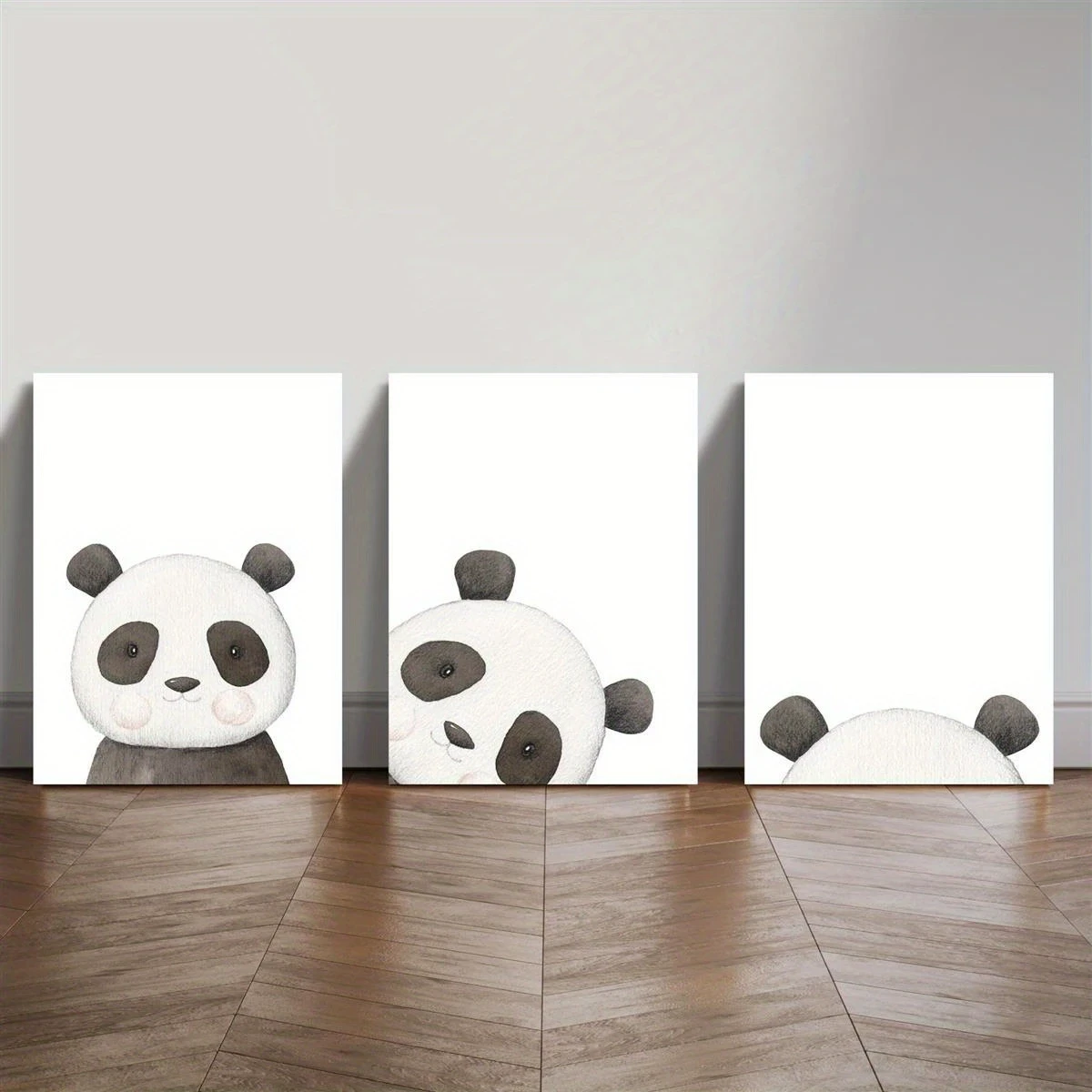 3pcs Wood Frame Canvas Print Decorative Painting Watercolor Cartoon Panda Painting
