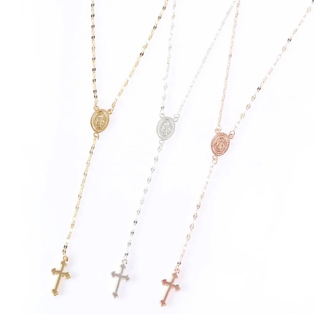 Vintage Christian Cross Bohemia Religious Rosary Pendant Necklace