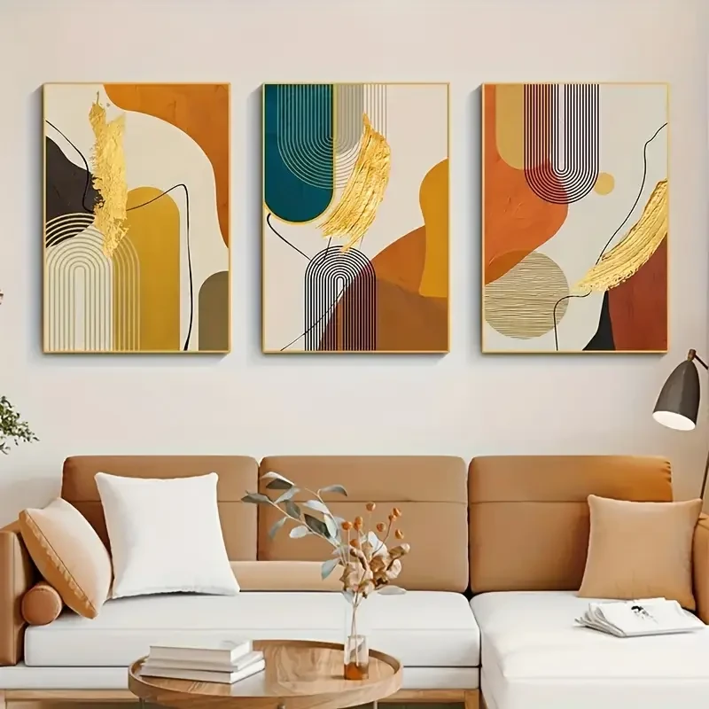 3pcs Set Abstract Canvas Wall Art Prints  Fashion Theme Color Block Paintings, Frameless Artwork for Living Room, Bedroom, Bathroom, Office, Hallway, Kitchen Decor