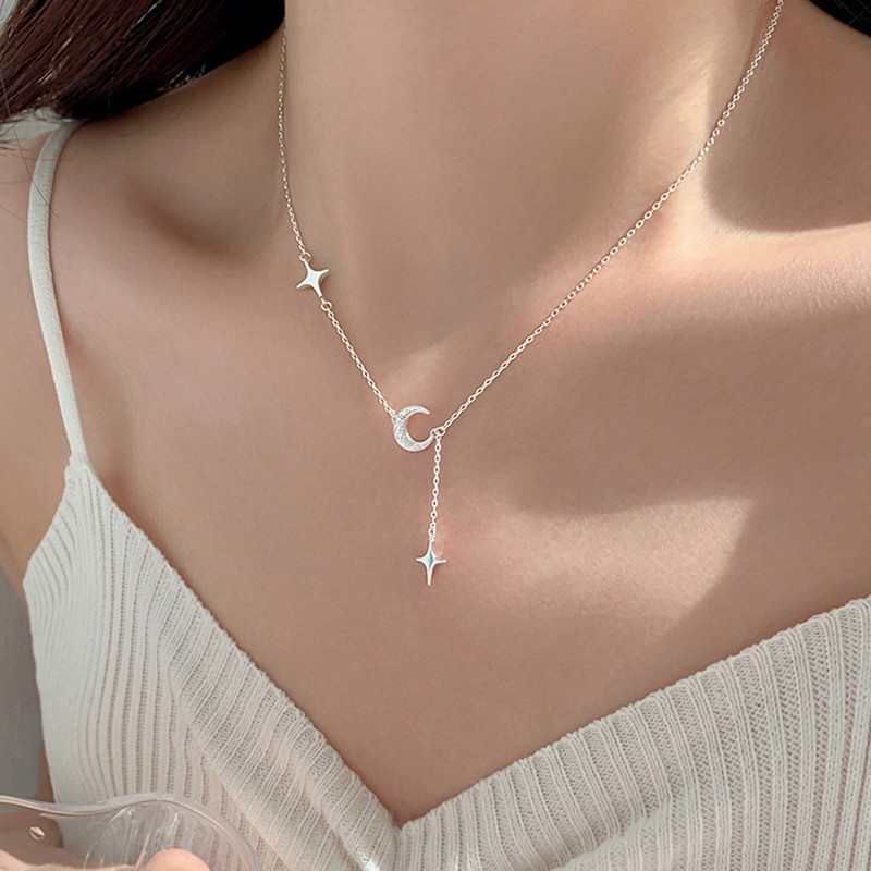 New 925 Sterling Silver Moon Star Shape Necklace