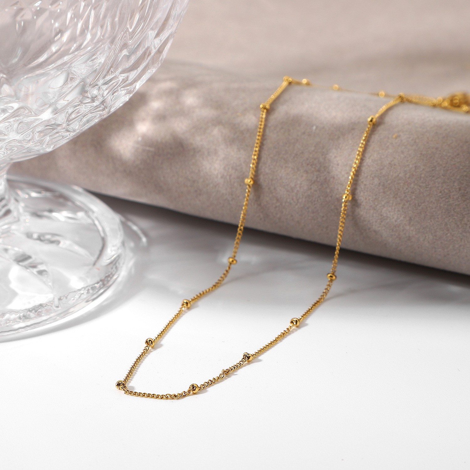 Sparkling Trendy Gold Thin Choker Bead Chain Necklace