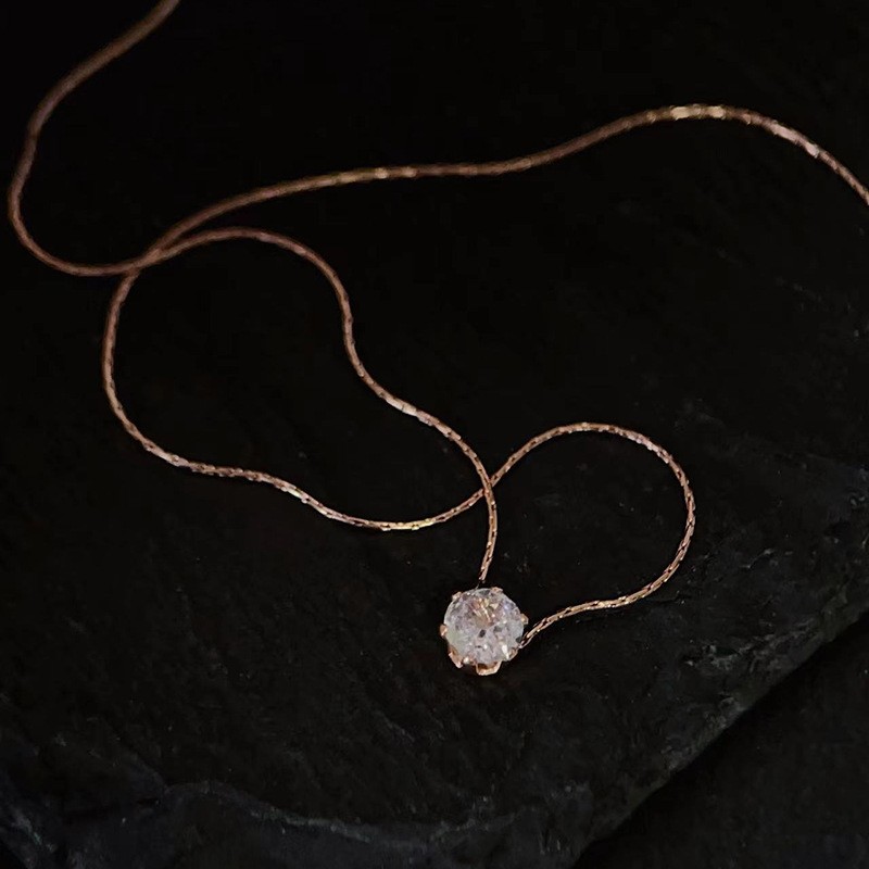 ANENJERY 316L Stainless Steel Zircon Thin Clavicle Chain Necklace