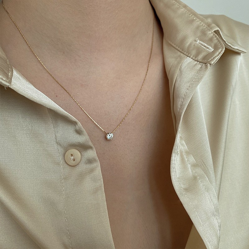ANENJERY 316L Stainless Steel Zircon Thin Clavicle Chain Necklace