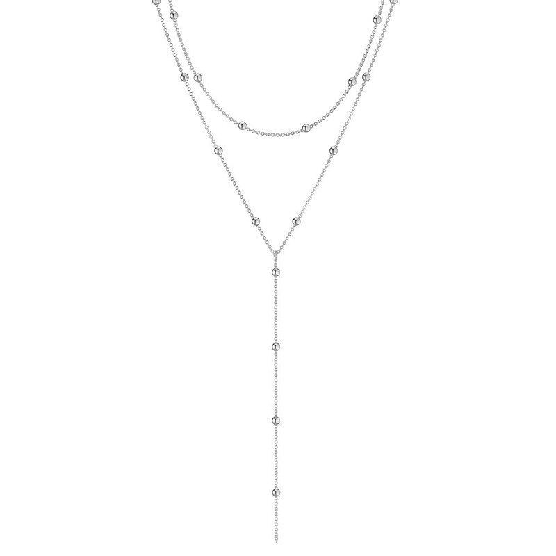 LATS Gold Color Double-Layered Long Tassel Chain Necklace