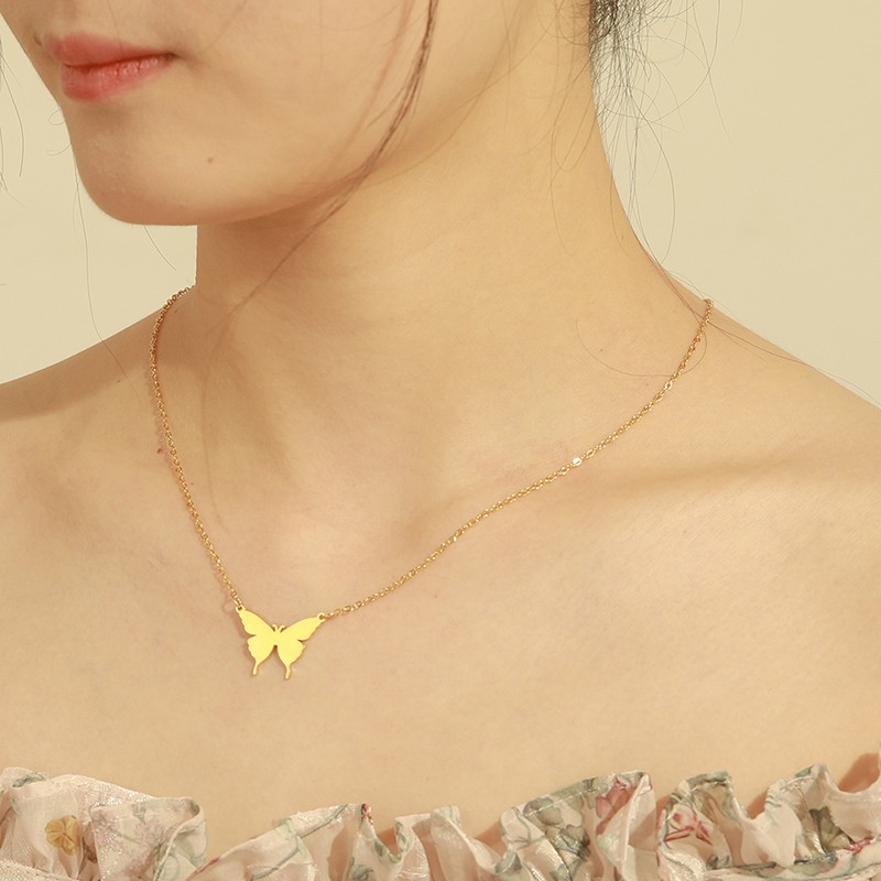Fashion Stainless Steel Gold & Silver Butterfly Pendant Necklace
