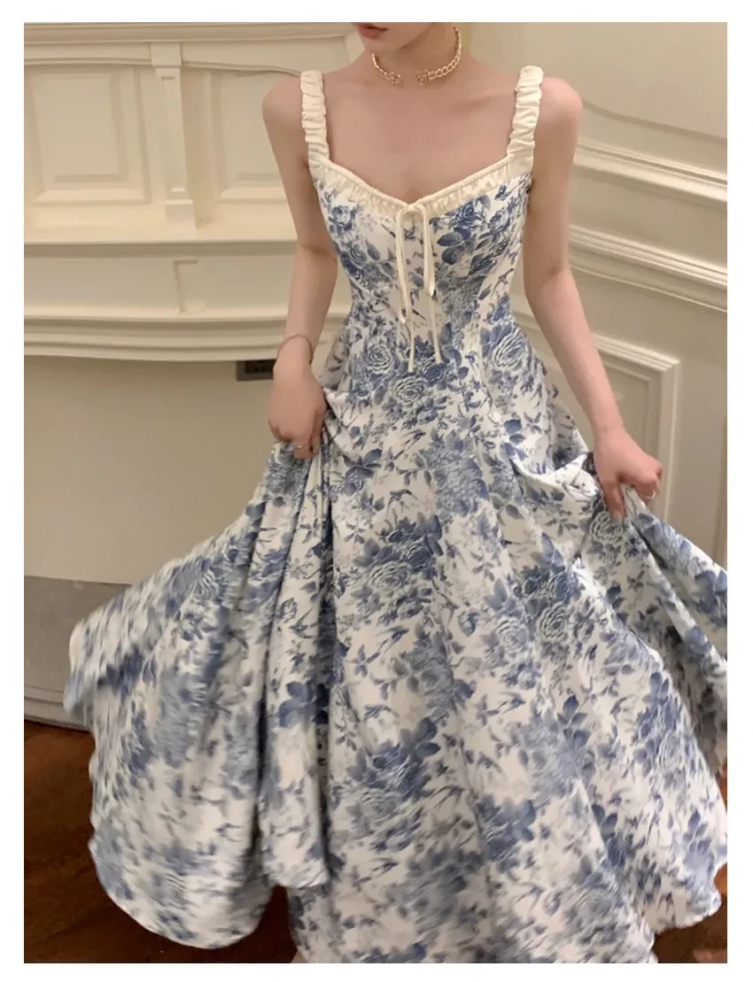 Fashion Retro Women Floral Strap Dress