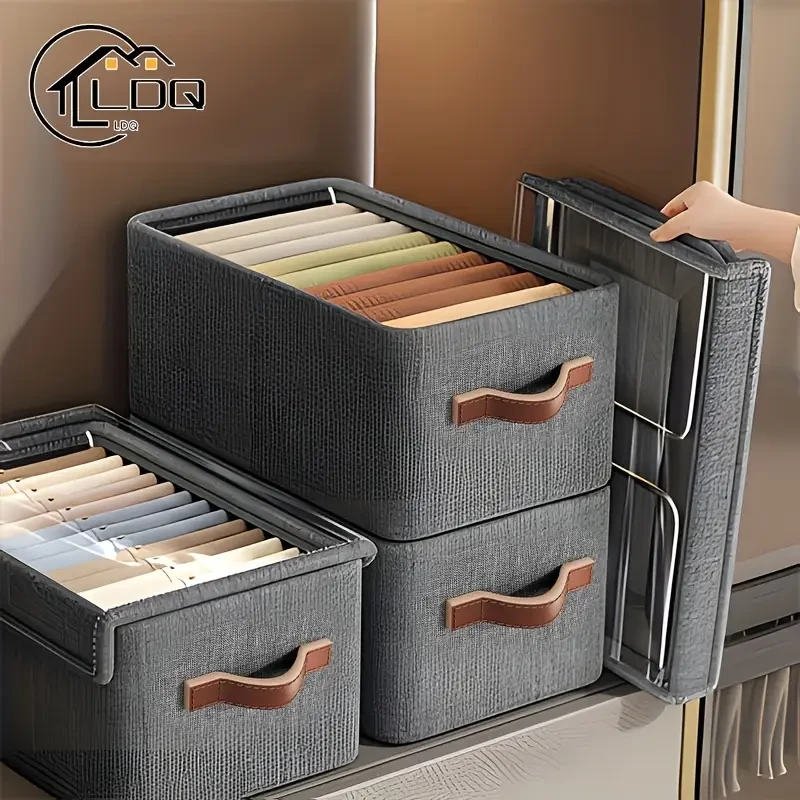 LDQ 4pcs Set Vintage Style Storage Bins with Steel Frames  Waterproof Multi-Use Organizer for Clothes & Pants