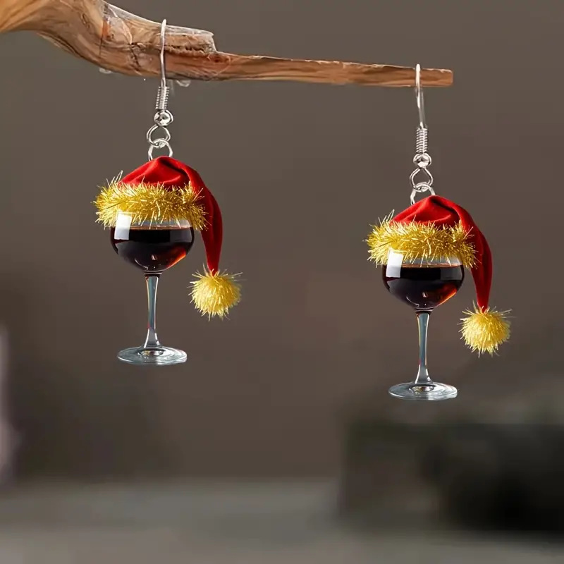 Christmas earrings NZ, holiday acrylic earrings New Zealand, Christmas hat earrings NZ, wine glass earrings NZ, festive earrings for women NZ, lightweight holiday earrings NZ, fun Christmas jewelry NZ, Christmas party accessories NZ, unique holiday gifts