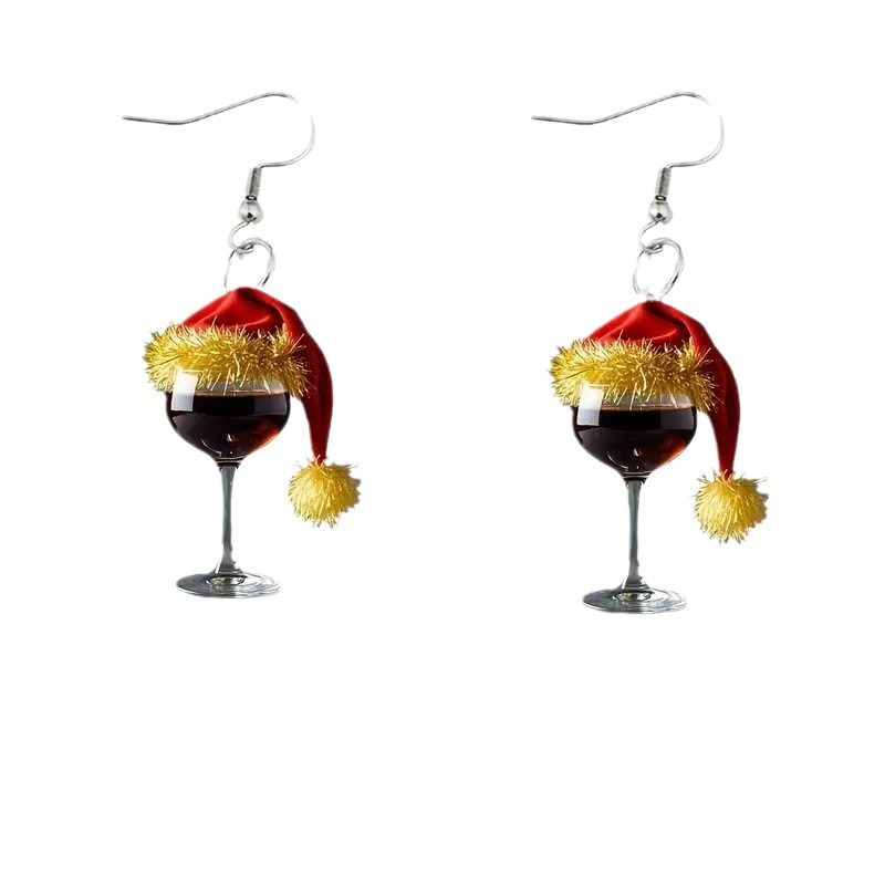 Christmas earrings NZ, holiday acrylic earrings New Zealand, Christmas hat earrings NZ, wine glass earrings NZ, festive earrings for women NZ, lightweight holiday earrings NZ, fun Christmas jewelry NZ, Christmas party accessories NZ, unique holiday gifts