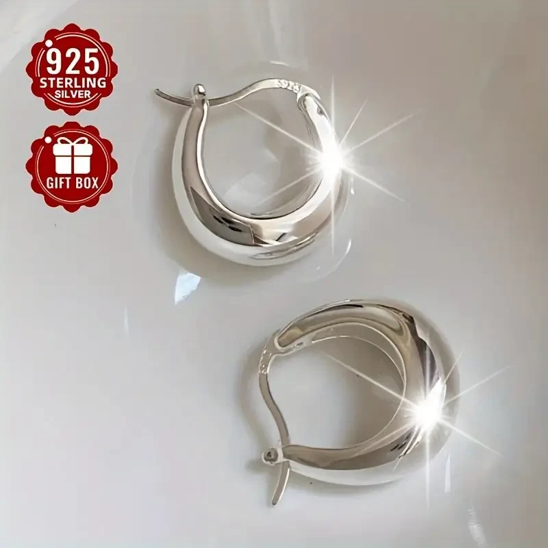 2pcs Womens Fashion Ring and Earring Set 925 Sterling Silver Crescent U-Shaped Hoop Earrings, Simple Style for Daily Wear, Travel, and Parties