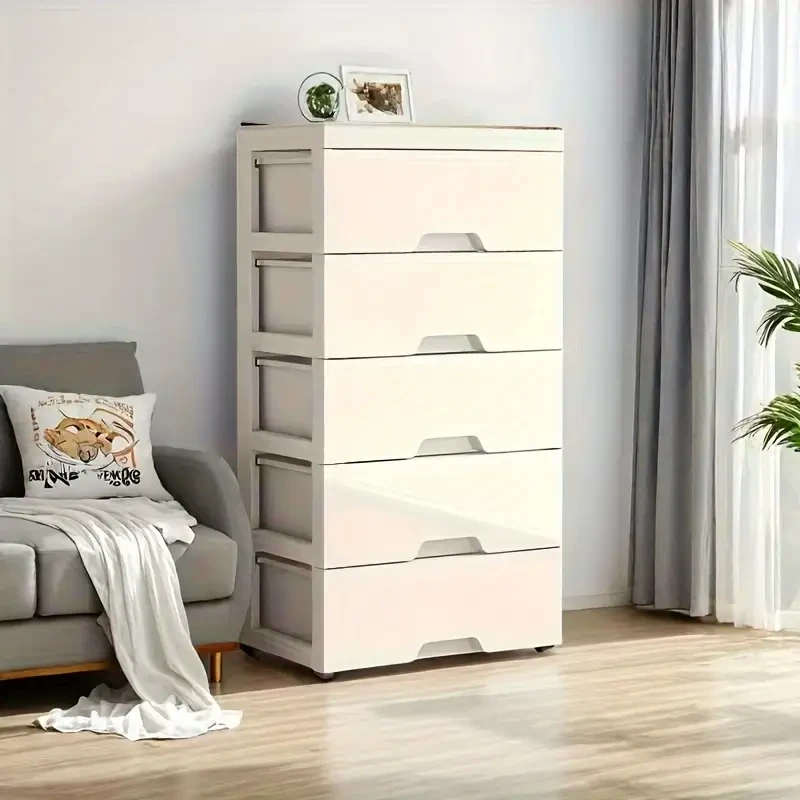 Five-Tier Drawer Rolling Storage Cabinet  Multi-Functional Plastic Organizer Rack for Kitchen, Bedroom, Wardrobe, Office, and Dormitory Under-Bed Storage